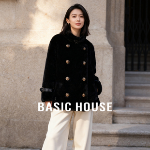 Basic House/百家好毛茸茸外套女小个子仿水貂绒加厚高领上衣