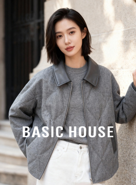 Basic House/百家好简约菱格羽绒服25冬季翻领设计宽松保暖上衣女