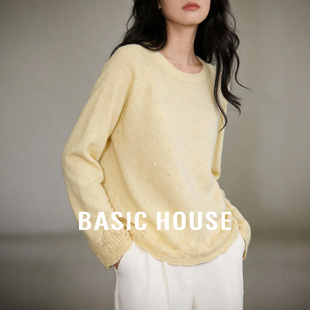 House 保暖钩花袖 百家好纯色宽松针织衫 新款 口上衣 女春季 Basic
