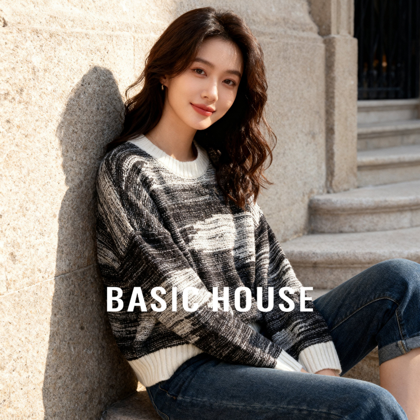 撞色条纹休闲毛衣