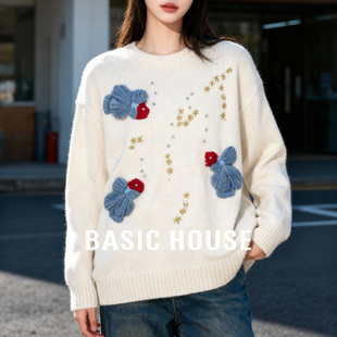 Basic House/百家好立体金鱼刺绣毛衣女款冬季新款针织羊毛衫上衣
