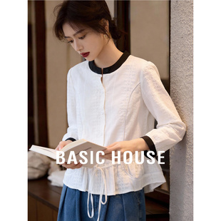 House 衬衫 百家好26春季 圆领撞色长袖 女百搭简约上衣 新款 Basic