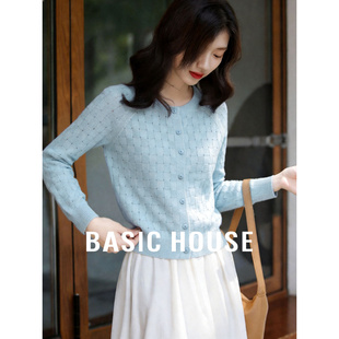 House 韩系宽松显瘦长袖 百家好蓝色针织开衫 新款 上衣 女春季 Basic