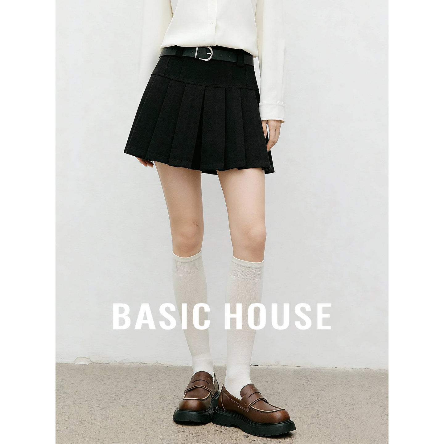 百家好黑色百褶半身裙女春秋2025新款小个子超好看高级感A字裙子