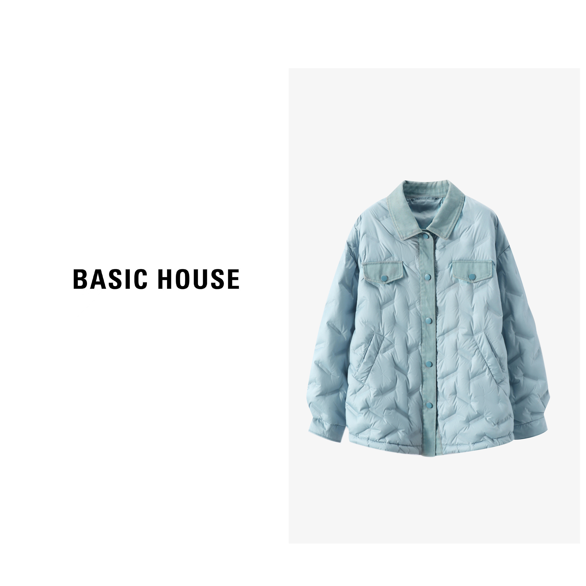 Basic House/百家好衬衫领短外套女秋冬小众设计感轻薄保暖羽绒服