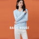 2026春新款 百家好套头绵羊毛针织衫 蓝色连帽毛衣女 House Basic