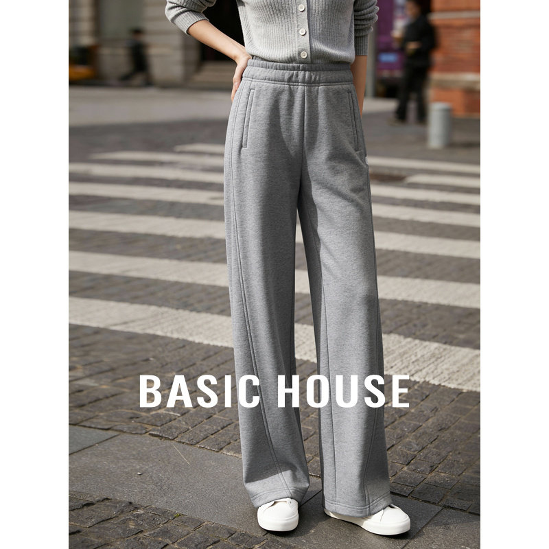 百家好加绒加厚高腰休闲长裤女冬季2026新款宽松保暖直筒弯刀卫裤