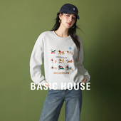 Basic House 百家好腊肠狗刺绣设计卫衣秋冬宽松圆领套头上衣2025