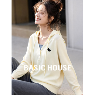 半开襟设计感慵懒风上衣 百家好温柔风连帽针织夏新款 Basic House