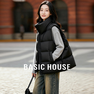 Basic House/百家好立领无袖羽绒马甲女冬新款简约风宽松百搭上衣