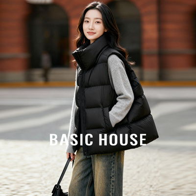 Basic House/百家好立领无袖羽绒马甲女冬新款简约风宽松百搭上衣