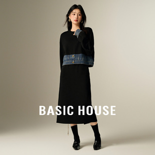 Basic House/百家好高级休闲套装洋气时尚减龄女秋拼接卫衣半身裙