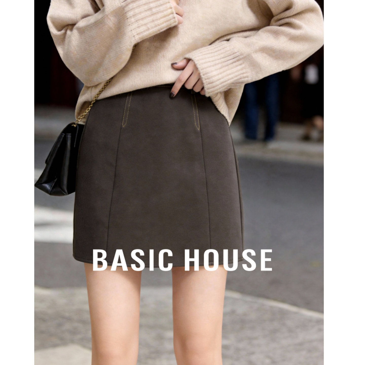 百家好深咖色西装短裙女2026春季新款高腰显瘦小个子A字半身裙