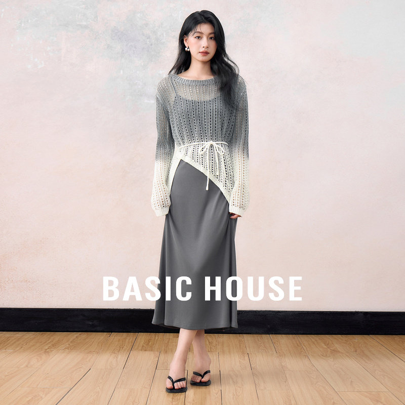 Basic House/百家好秋冬套装渐变镂空针织衫吊带裙两件套2025新款