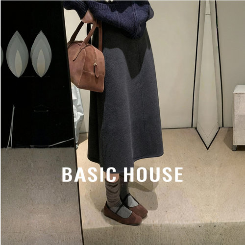 百家好羊绒蚕丝毛呢A字半身裙女中长款女冬季复古加厚灰色伞裙子