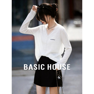 女夏季 百家好白色V领针织开衫 休闲百搭宽松防晒上衣 House Basic