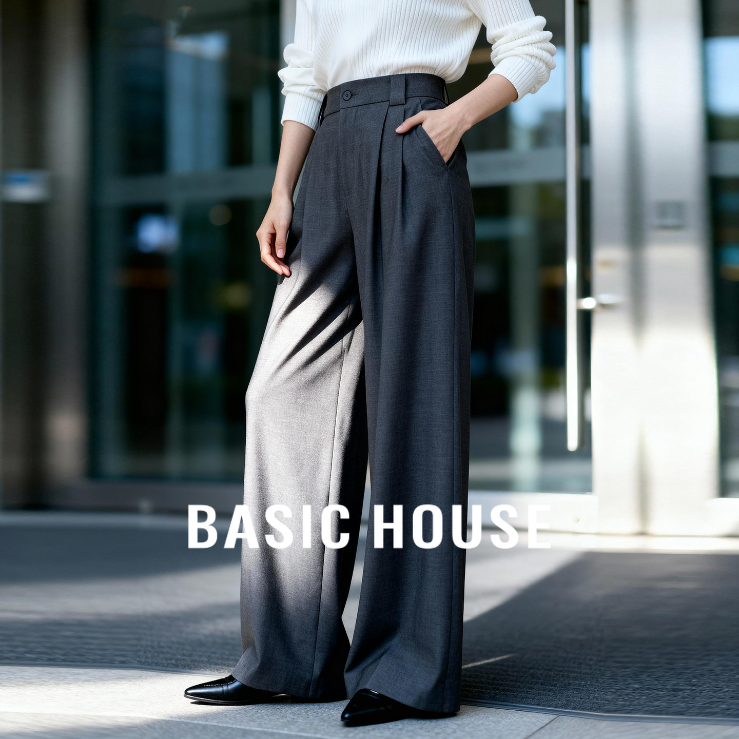 Basic House/百家好莱赛尔垂感休闲西装裤醋酸直筒阔腿裤2026春季