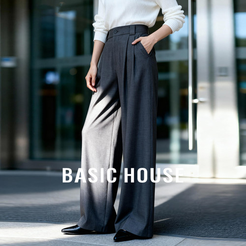 Basic House/百家好莱赛尔垂感休闲西装裤醋酸直筒阔腿裤2026春季
