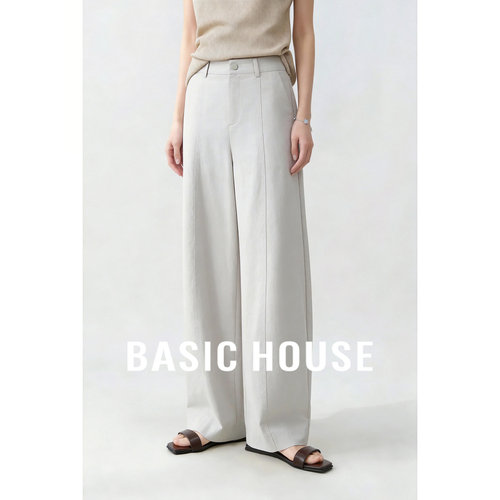Basic House/百家好极简高腰阔腿裤女夏季新款垂感弯刀裤通勤长裤