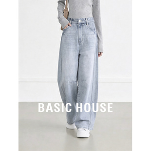House 复古流行高腰显瘦阔腿裤 百家好弯刀牛仔裤 新款 女春季 Basic