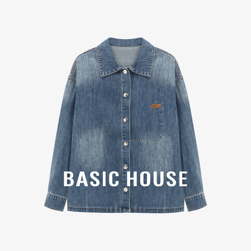 Basic House/百家好美式复古水洗牛仔衬衫小个子秋冬新款宽松上衣,女装/女士精品,衬衫,淘宝优惠券,粉丝福利购,淘宝优惠卷