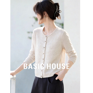女春夏宽松显瘦长袖 百家好韩系软糯圆领针织开衫 上衣 House Basic