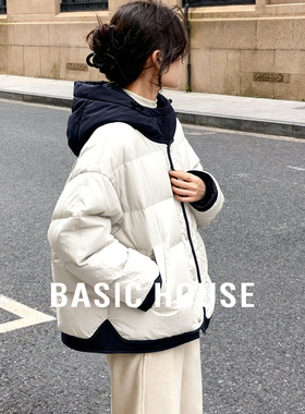 Basic House/百家好撞色鸭绒羽绒服女士冬季新款保暖百搭短款外套