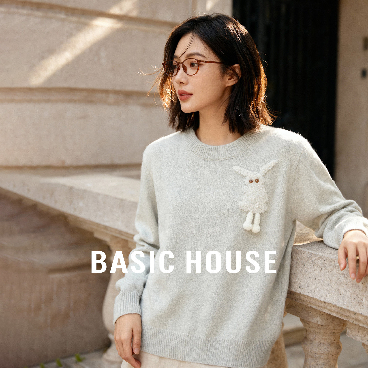 百家好刺绣毛衣女秋冬季2025新款可外穿内搭慵懒圆领针织开衫上衣