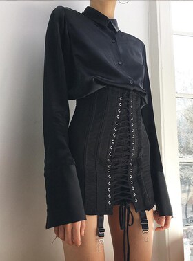 white skirt束腰包臀裙女夏季绑带高腰显瘦短半身裙出口跨境香港