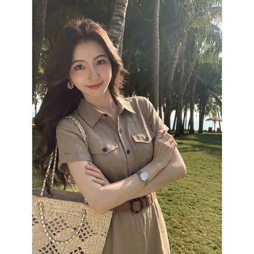 高级感气质显瘦工装翻领连衣裙女