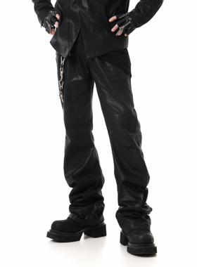 SCD crowd 2025秋冬 暗黑骑士系列 弯刀褶皱蜡面百搭修身男女长裤