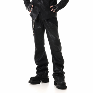 SCD crowd 2025秋冬 暗黑骑士系列 弯刀褶皱蜡面百搭修身男女长裤