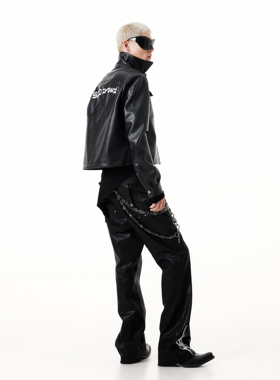 SCD crowd 2025秋冬 暗黑骑士系列 品牌刺绣LOGO暗黑皮夹克外套