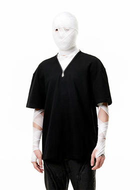 SCD crowd 2025夏 华夫格暗黑拉链短袖宽松肌理亲肤透气机能T恤男