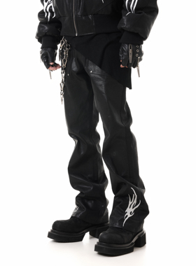 SCD crowd 2025秋冬 暗黑骑士系列 原创刺绣直筒长裤百搭修身蜡裤