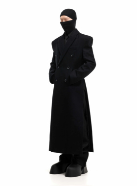 SCD crowd 24秋冬 高品质垫肩长款西装收腰排扣羊毛昵黑灰大衣