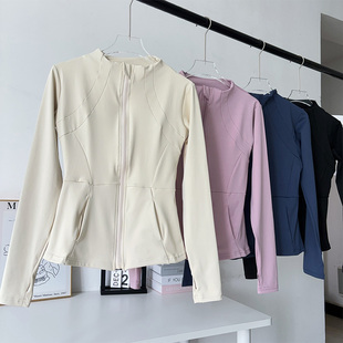 运动健身衣女收腰显瘦修身速干瑜伽服上衣跑步训练拉链开衫外穿秋