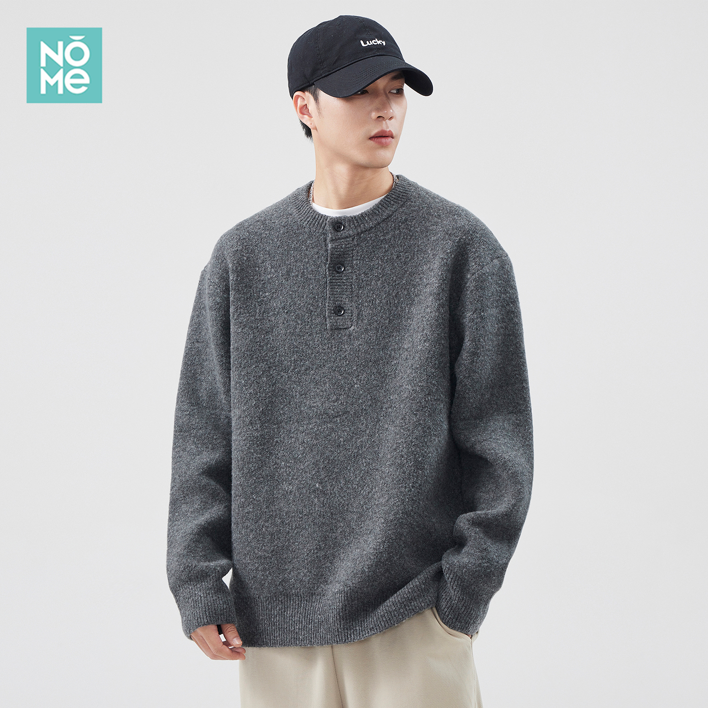 600G重磅加厚亨利领毛衣男慵懒风