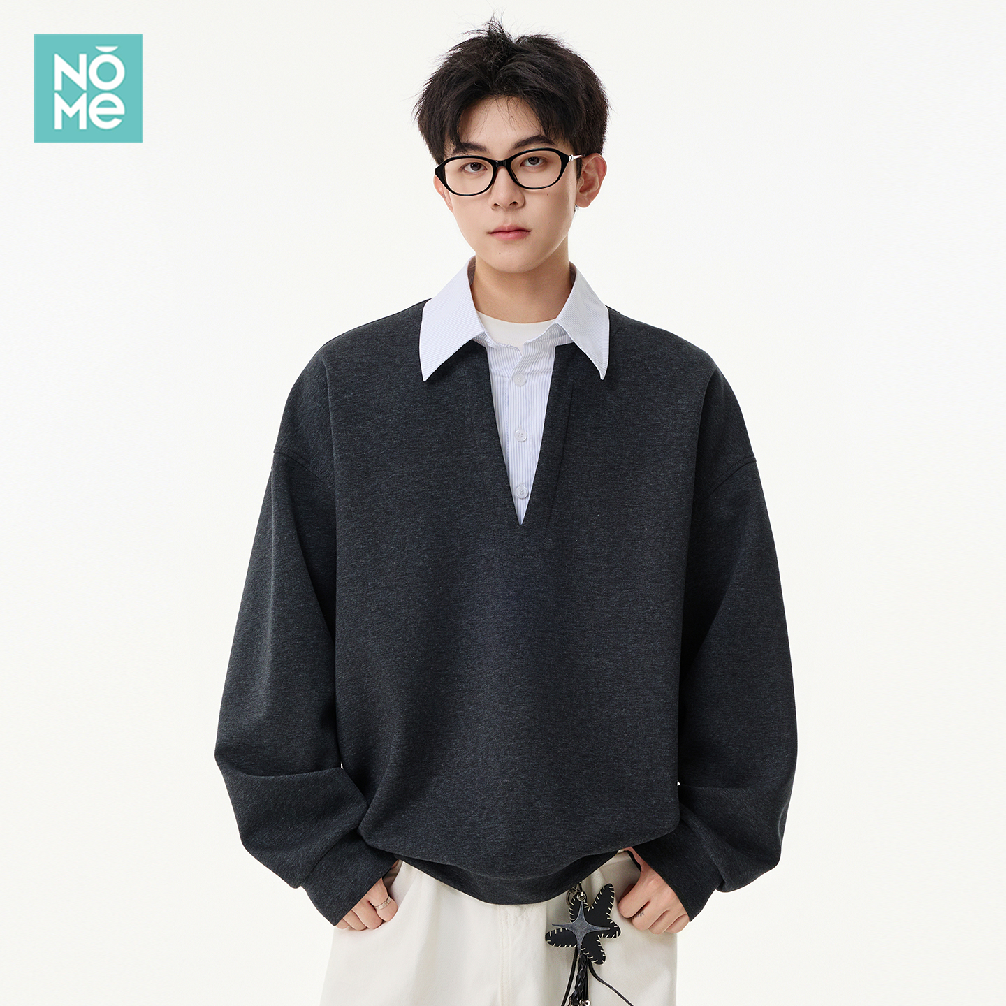 假两件MIU系卫衣男翻领衬衫外套