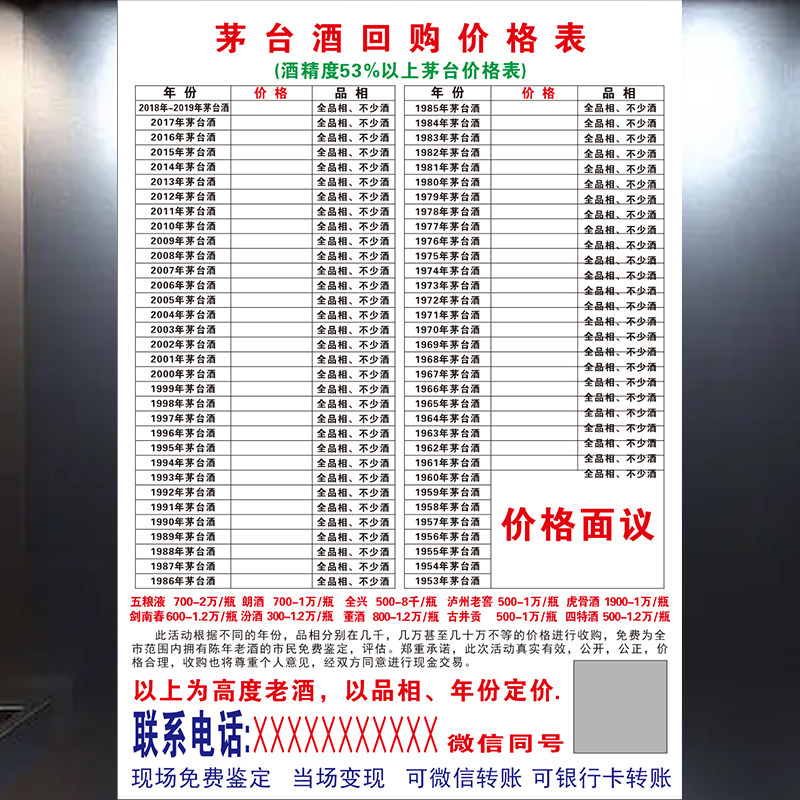 回收老酒海报回收烟酒礼品贴纸海报新款防水防晒带胶宣传广告3022