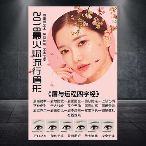 2023流行眉形眉眼唇挂画纹绣海报 纹眉韩式贴画贴纸定制海报552