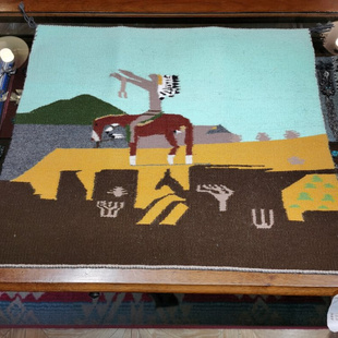 1966年印第安纳瓦霍部落原住民手工编织马背上原住民羊毛挂毯地毯