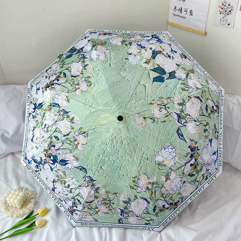 油画玫瑰花ins风森系雨伞晴雨两用防晒学生小巧便携简约女遮阳伞