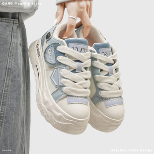 奇安达鞋子女2026新款厚底帆布鞋增高软底休闲板鞋大头拼接运动鞋