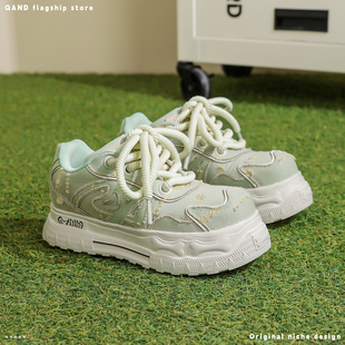 奇安达板鞋女款2025新款丑萌风女鞋圆头厚底大头鞋小众休闲增高鞋