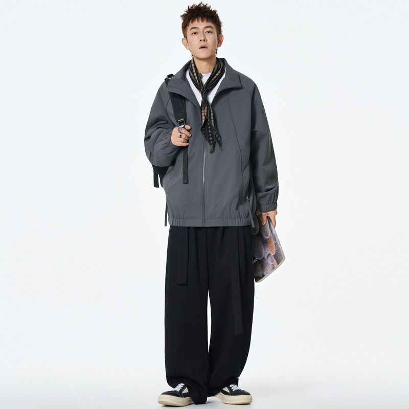 日系纯色夹克外套男女陈冠希同款拉链宽松防水防风户外夹克外套