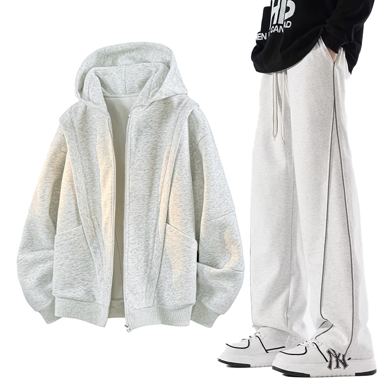 开衫连帽卫衣男休闲运动裤套装