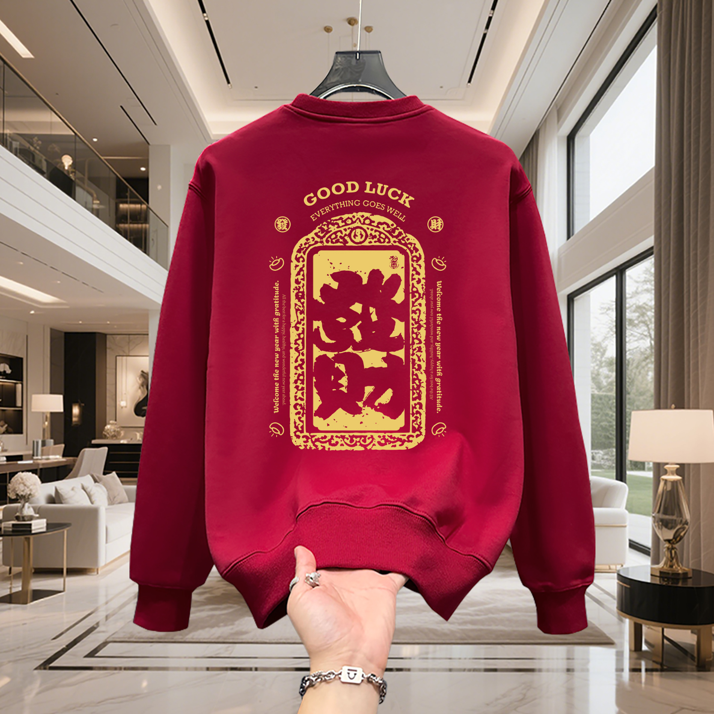 大码300斤酒红色卫衣男