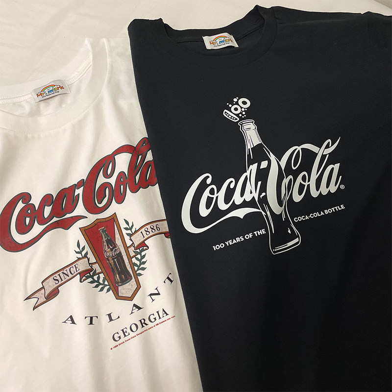 大码300斤美式复古可口可乐印花短袖T恤男女夏季百搭休闲情侣上衣
