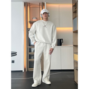 加大码300斤冬美式高街运动休闲套装廓形圆领卫衣直筒阔腿卫裤男